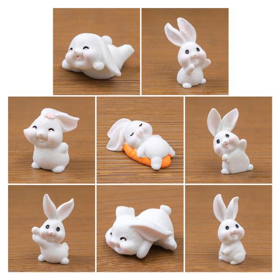 8 Pcs Rabbit Fairy Garden Accessories Mini Resin White Bunny Figurine Miniature Rabbit Animal Figures for Spring Easter Egg Fillers Party Supplies