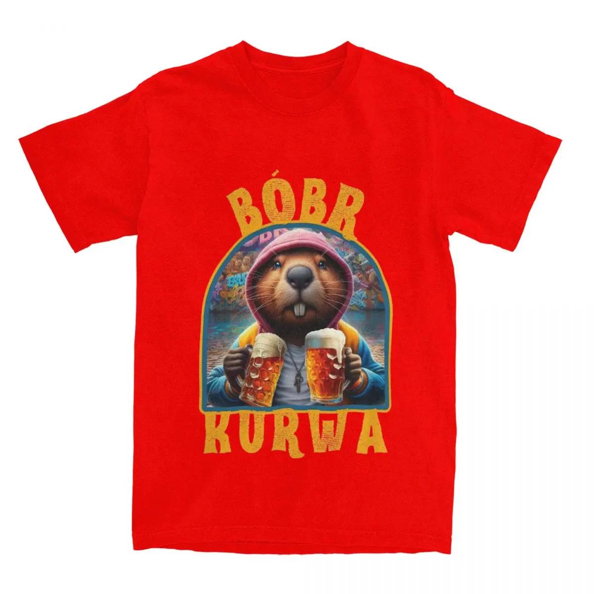 The best product for you Heren Dames Beaver Bobr Kurwa Bier Drinken Shirt Kleding Grappige Bober Bobrze Meme Katoenen T-shirt Kleding Vintage T-shirts Bedrukt L rood