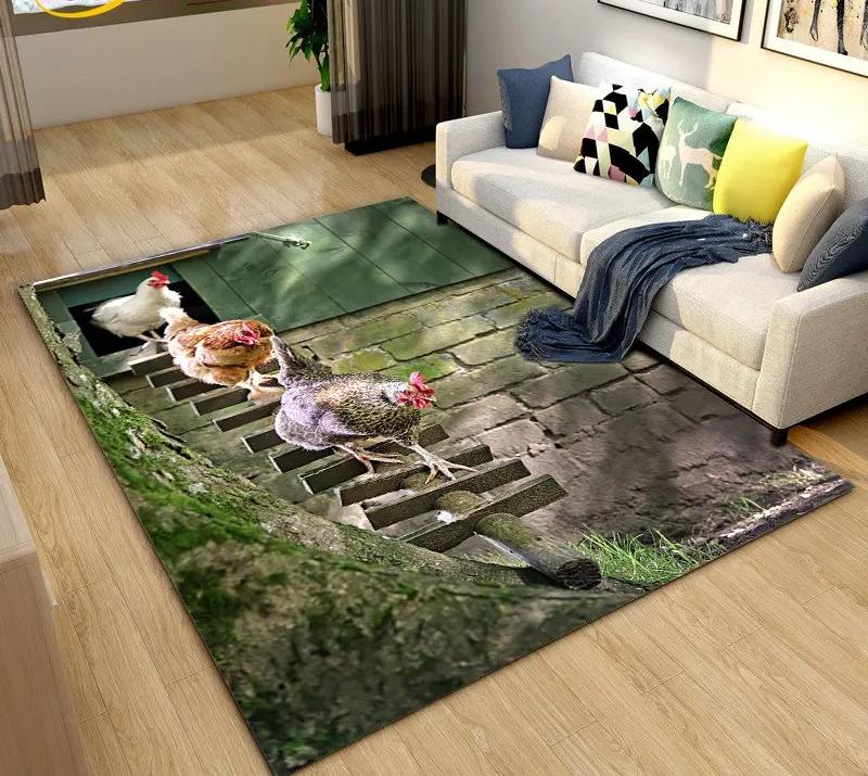 3D Rooster and Hen Chicken Carpet Bedroom Full Cover Living Room Rug Resistant To Dirt Easy To Maintain Soft Kitchen Decor Mat