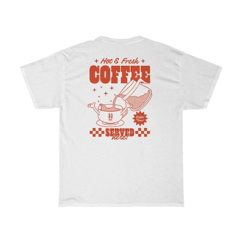 

Retro Cartoon Coffee Back Print T Shirt Women Cute Funny Caffeine TShirts Short Sleeve Loose Graphic Tees Unisex Female Tops S