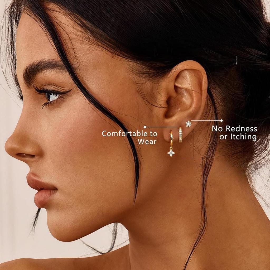 Bobisty 3Pcs Stainless Steel Earrings for Women Stud Hoop Earring Sets Hypoallergenic Cartilage Earring for Multiple Piercings