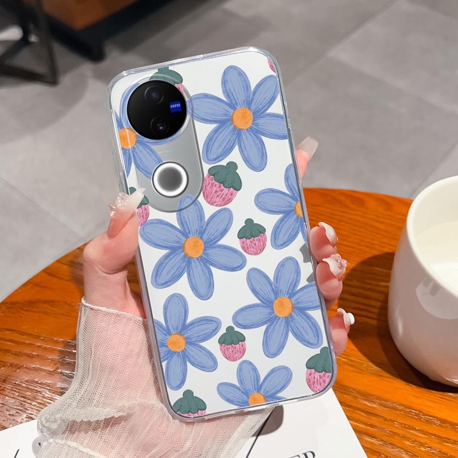 

Для Vivo Y29 Y29S Y39 T3 T4 Pro Y19S Y04 V50 V40 Lite V40E S19 iQOO Z9S чехол для телефона с симпатичным цветочным узором прозрачный силиконовый противоударный чехол для Vivo Capa Vivo Y29S 5G