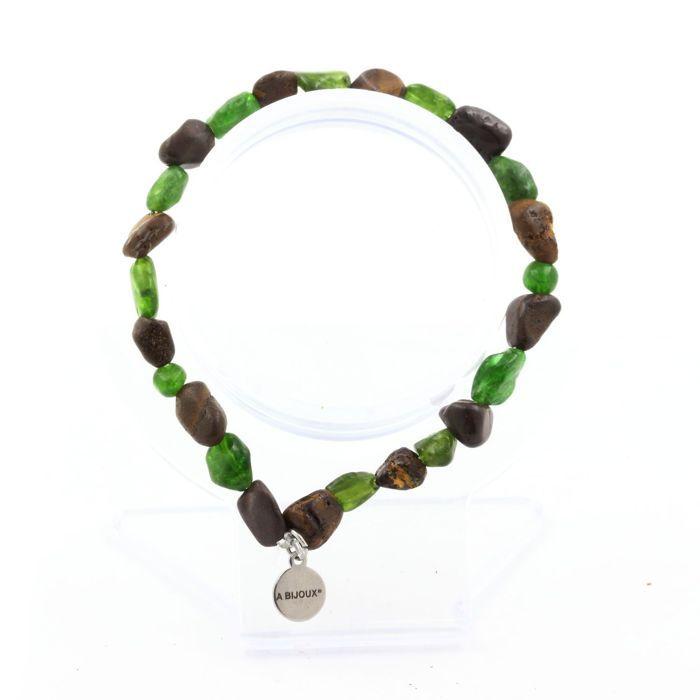 Stones and Minerals. Australian Boulder Opal + Brazilian Diopside Bracelet. Size Made In France.