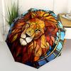 1pc Lion Stained_Glass Automatic Folding Umbrella, 8-Rib Sturdy Canopy, Portable Travel Umbrella for Outdoor Use