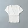 Cross Deep V-neck Short-sleeved T-shirt Women's Summer New American Spice Girl Style Solid Color Thin Short Bottoming Top
