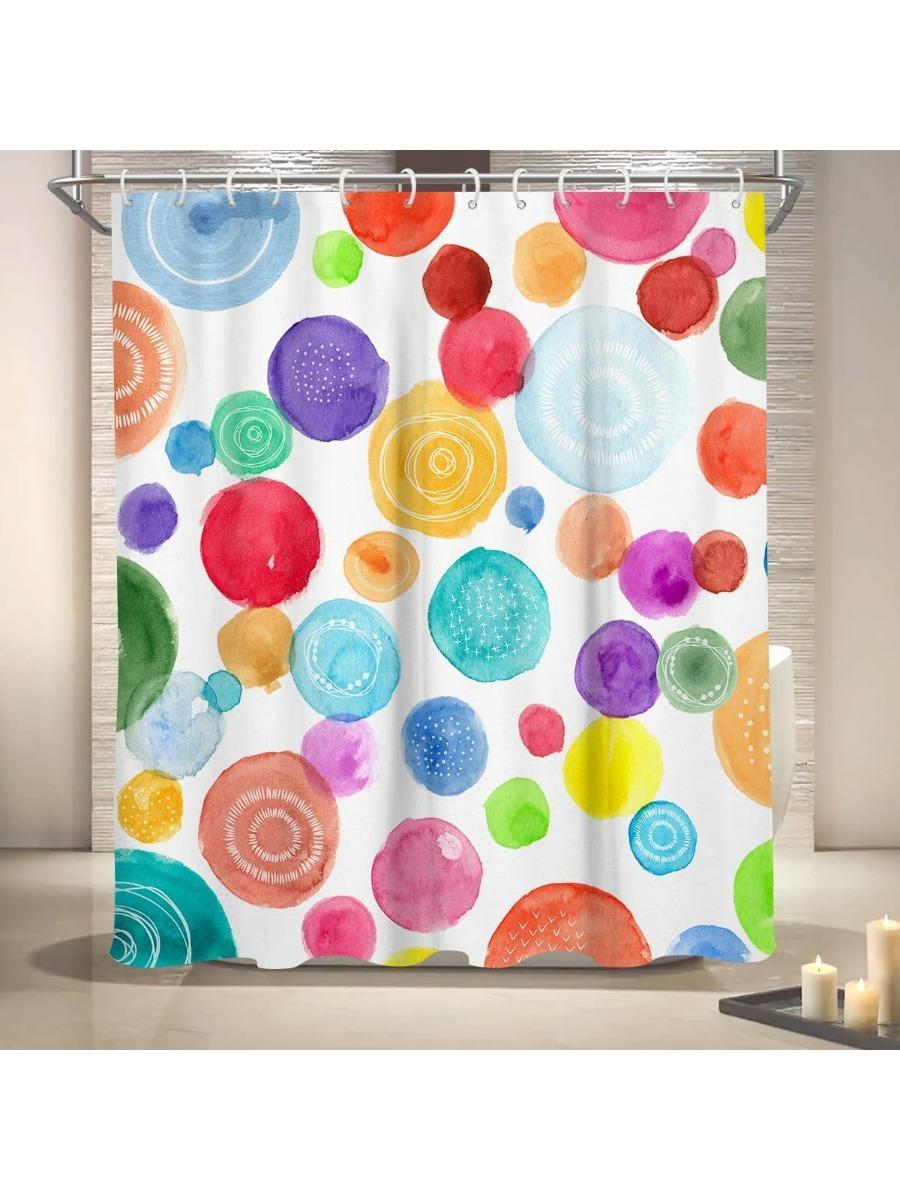 

Colorful Kids Shower Curtain Extra Long Polka Dot Rainbow Bright Geometric Abstract Watercolor Children Girls Bath Polyester W60H190(CM)-1 Pcs