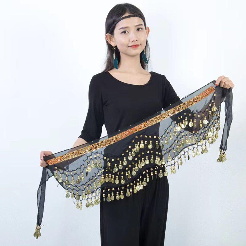 Fashion Tassel Belly Dance Hip Scarf with Gold Color Coin Sequins Women Belt Skirt Belly Dance Belt Show Costumes