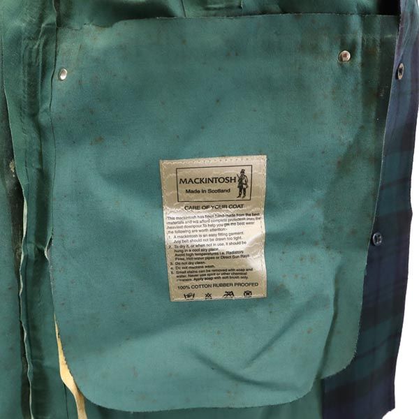 Mackintosh check Long sleeve Stainless collar coat 34 green x blue Women Used
