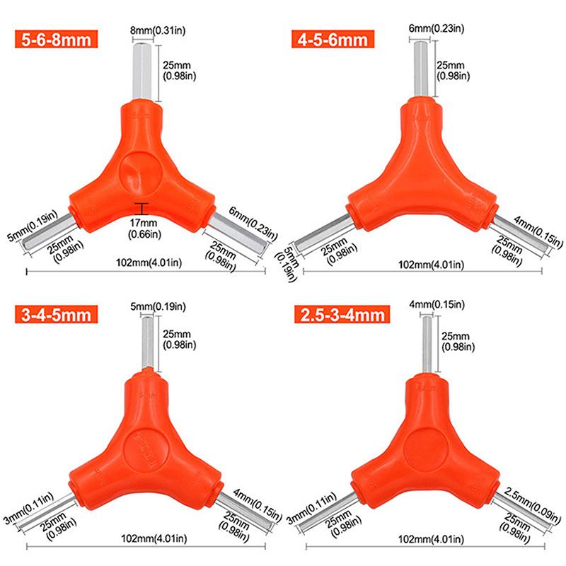 1 Pcs 3 In 1 Trigeminal Hex Key Set 2.5/3/4/5/6/8Mm Chrome Vanadium Steel Hand Tools Bicycle Maintenance Tools