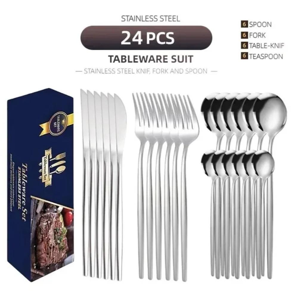 

Kitchen Cutlery Sets Stainless Flatware Mirror Polished Design for Parties Birthdays Weddings Can give to Friends and Relatives серебряный