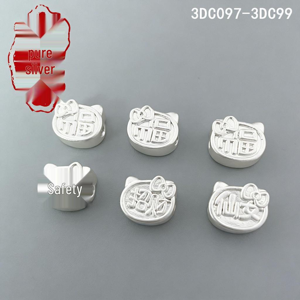 Sterling Silver Cute Cat Charms DIY Bracelet with 3D Beads Accessories