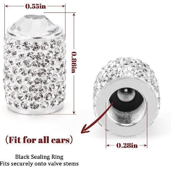 Bling Tire Valve Caps, 4 Pack Handmade Crystal Rhinestone Tire Caps Universal Bling Car Accessories for Women Dustproof Bling Valve Stem Caps Cover