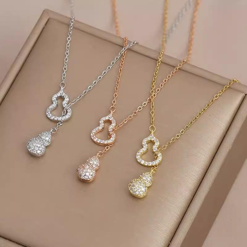 Elegant S925 Sterling Silver Diamond Gourd Necklace with Tassel - Women's Luxury Fashion Clavicle Chain