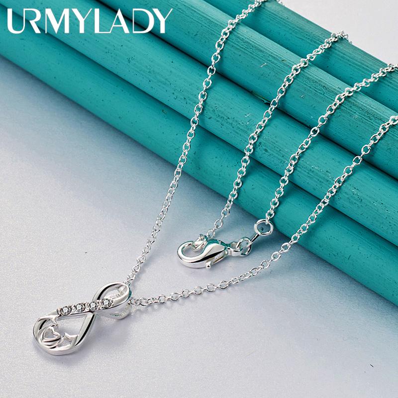 URMYLADY 925 Sterling Silver Heart AAAAA Zircon Pendant Necklace Chain For Women Wedding Engagement Jewelry