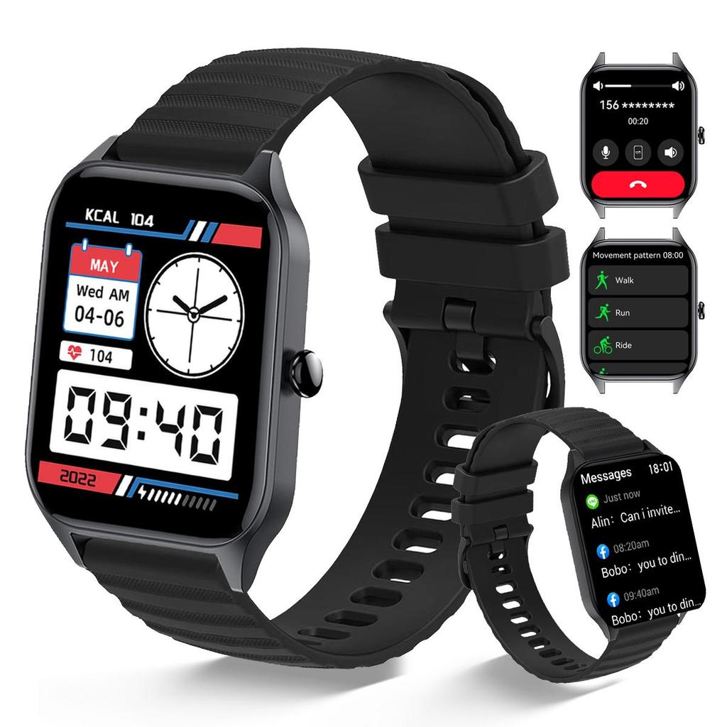 Smart Watch Tracker Wireless Call, Multiple Sports Modes, Silicone Strap, Flashlight, Weather for IOS/Android, Men and Women Smart Watch