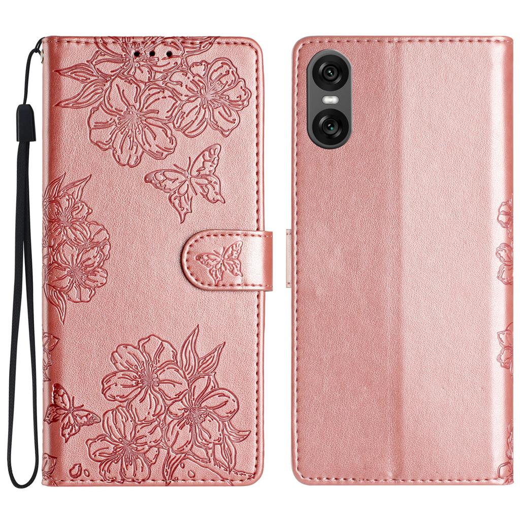 For Sony Xperia 10 VI Case Butterfly Flower Drop-Proof PU Leather Wallet Phone Cover