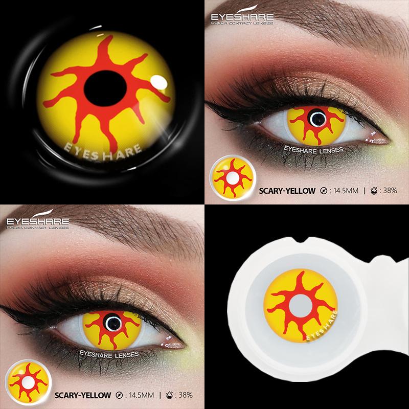 1pair Halloween Color Contact Lenses Cosplay Contact Lenses Anime Red Eye Lenses Blue Makeup Contact Lens Yellow Lenses