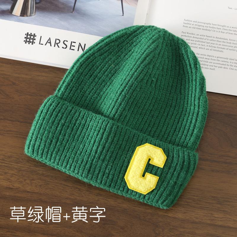 Autumn and Winter Letter Embroidery Big C Student Couple Knitted Hat Outdoor Warm and Cold Wool Hat