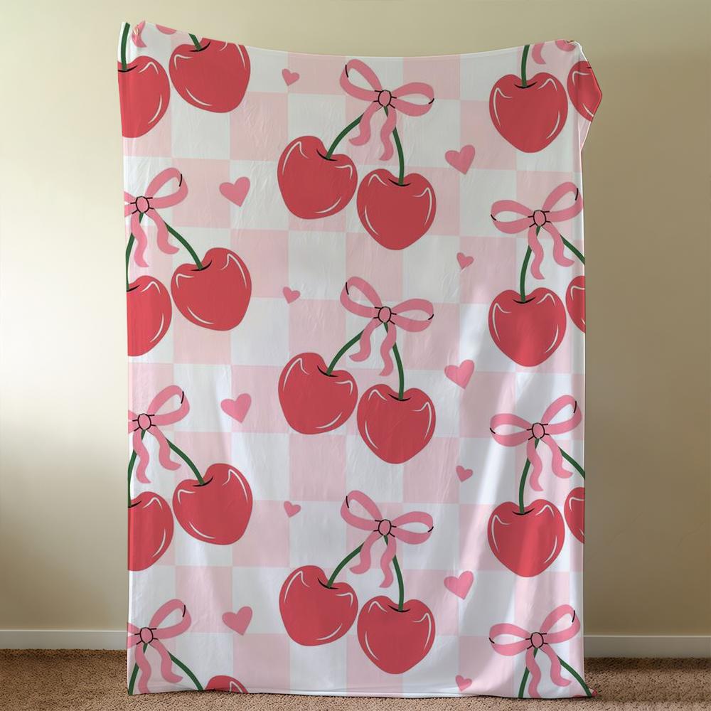 Blanket Throw Super Cosy Plush Living Room Sofa Couch Childish Bow Birthday Pink Cherry Gifts