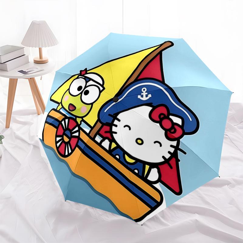 

1pc Hello Kitty & Keroppi Pirate Adventure Set: Automatic Opening/Closing Umbrella with Foldable Design, Iron Frame, Outdoor Use, Ideal Gift for Fans,
