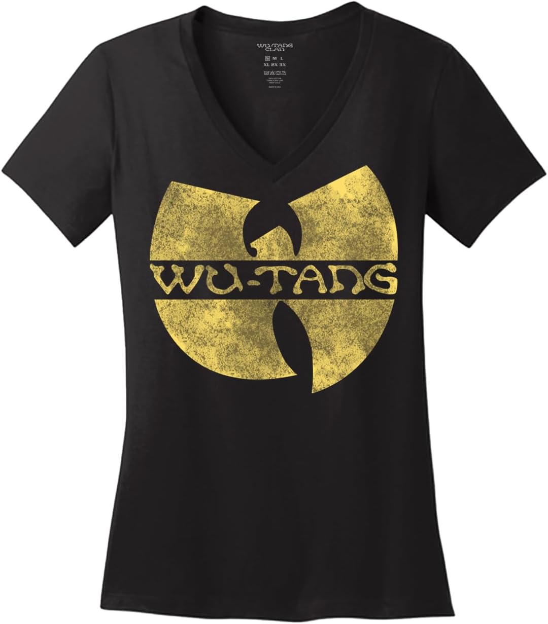 Wu-Tang Clan Women s Distressed Logo V-Neck T-Shirt S