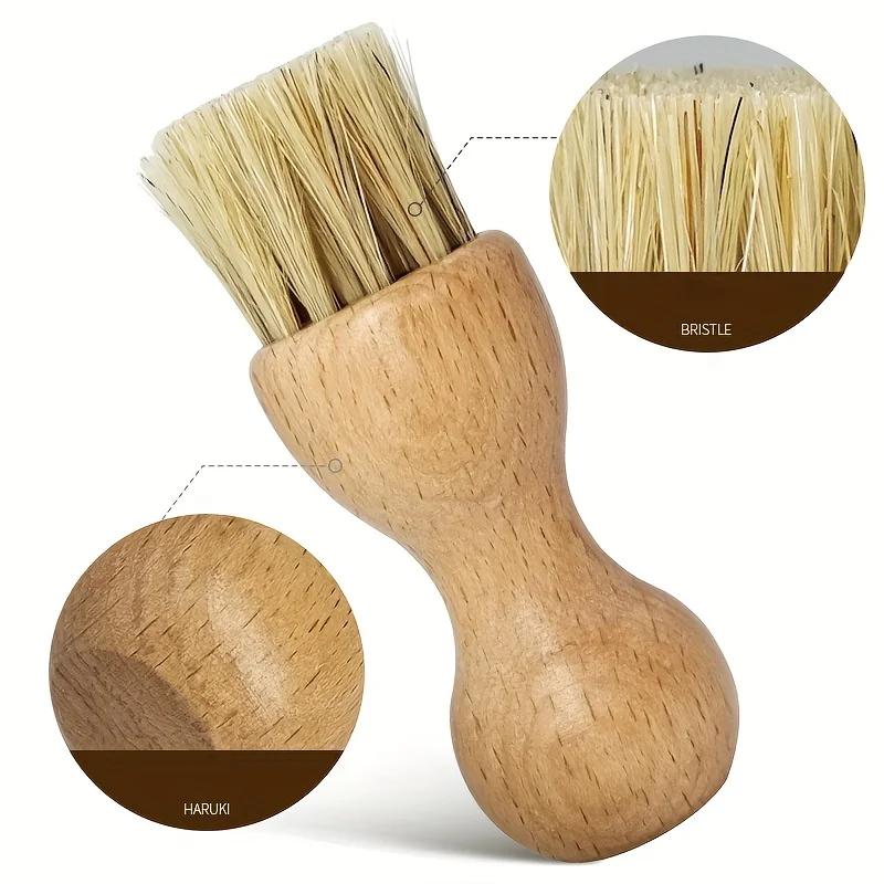 Gourd Shaped Shoe Brush Beech Wood Handle & Natural Pig Bristles for Polishing Cleaning Ash Removal, Multifunctional Care Tool