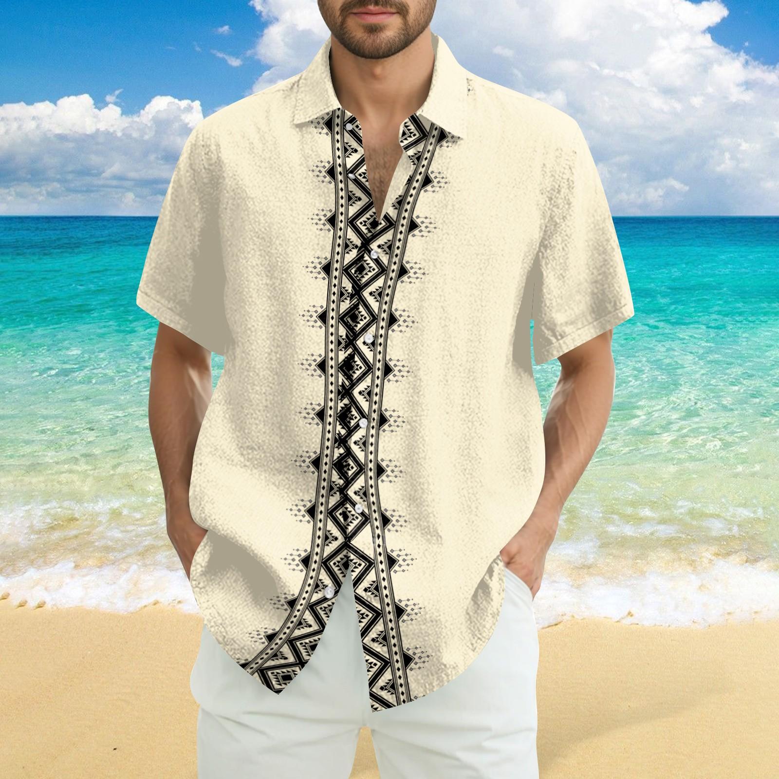 

Men s Fashionable Casual Loose Striped Printed Beach Short-sleeved Shirt XL жёлтый