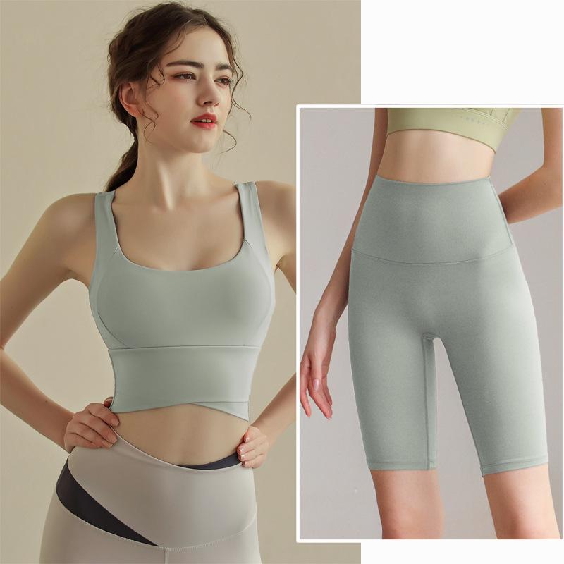 JYL Summer Hip Lifting Fitness Shorts High Waist Quick Dry Yoga Set