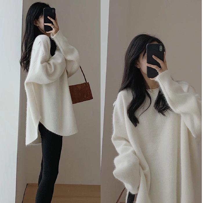Arctic Velvet Plus Size Women's Knit Sweater - Thickened Mid-Length Solid Autumn/Winter Base Layer Top