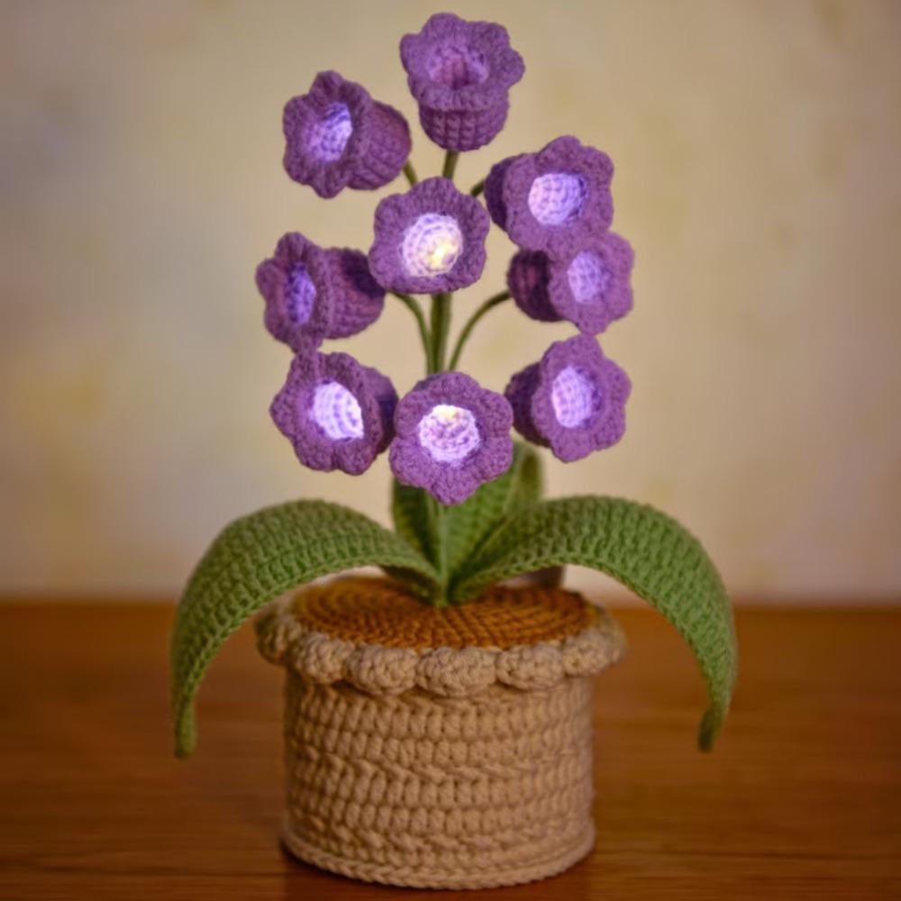 Knitting Wool Lily of The Valley Lamp Artificial Flowers 9 Glowing Crochet Artificial Flowers Handmade Crochet Orchid Gift
