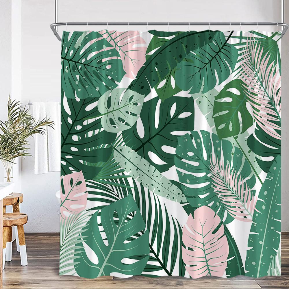 Monika Chen Green Tropical Leaf Shower Curtain Leaves Palm Monstera Banana Leaf Nordic Polyester Bath Curtain Modern Home Decor For Bathroom