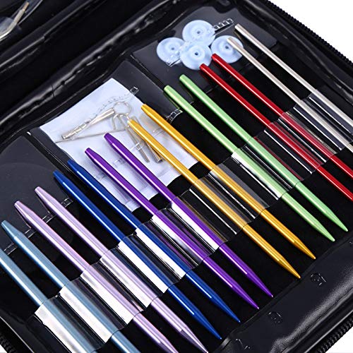 27-Piece Set of Circular Knitting Needles, Knitting Needles, Aluminum Knitting Needles, Rust-Resistant, Craft Supplies, with PU Bag