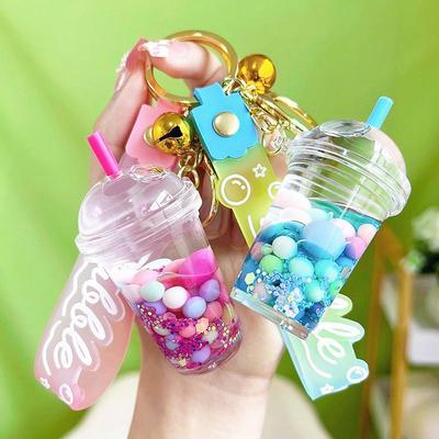 Acrylic Luminous Quicksand Milk Tea Keychain Pendant