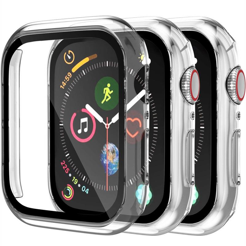 3PCS Tempered Glass+cover For Apple Watch Accessories 45mm 41mm 44mm 40mm Screen Protector Apple watch Case serie 9 4 5 6 SE 7 8 7