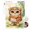 Pearl Painting Set 5D Pearl Mosaic Art Style. Cute Owl with Flower Crown and Scarf. Home Wall Decoration.