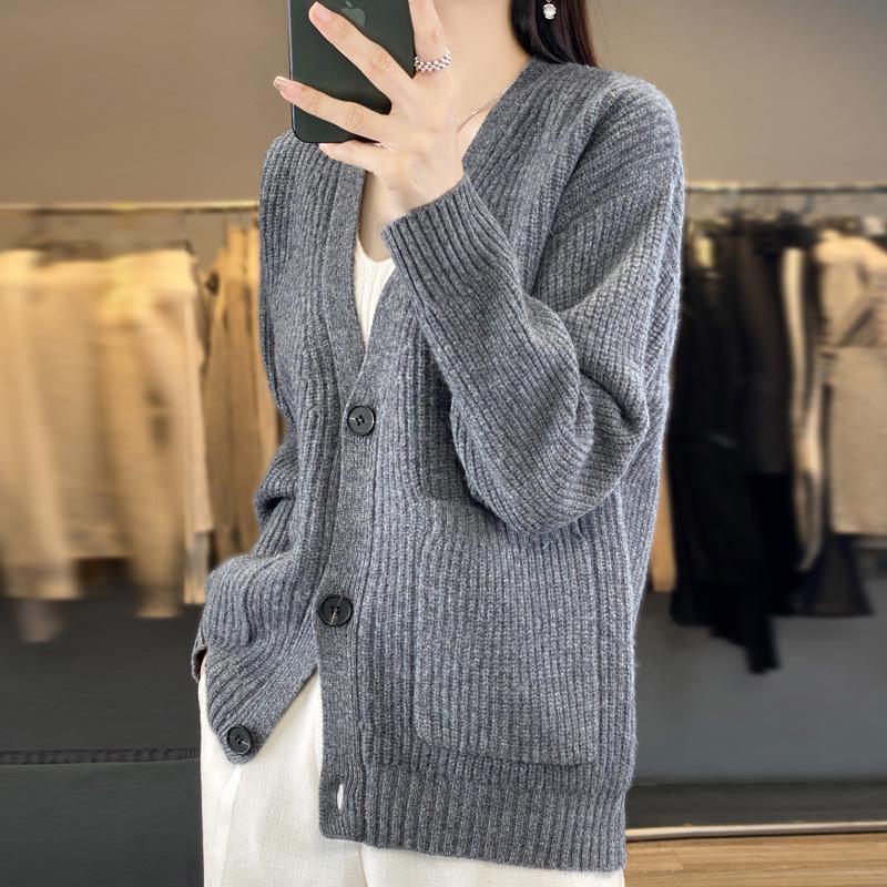 European Women's Winter Sweater - 100% Pure Wool Cardigan, Cashmere Knitwear, Short Coat