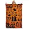 Differnet Size Halloween Throw Blanket with All The Classics | Black Cat, Pumpkin & Bat Print, Super Soft Plush for Sofa & Bed