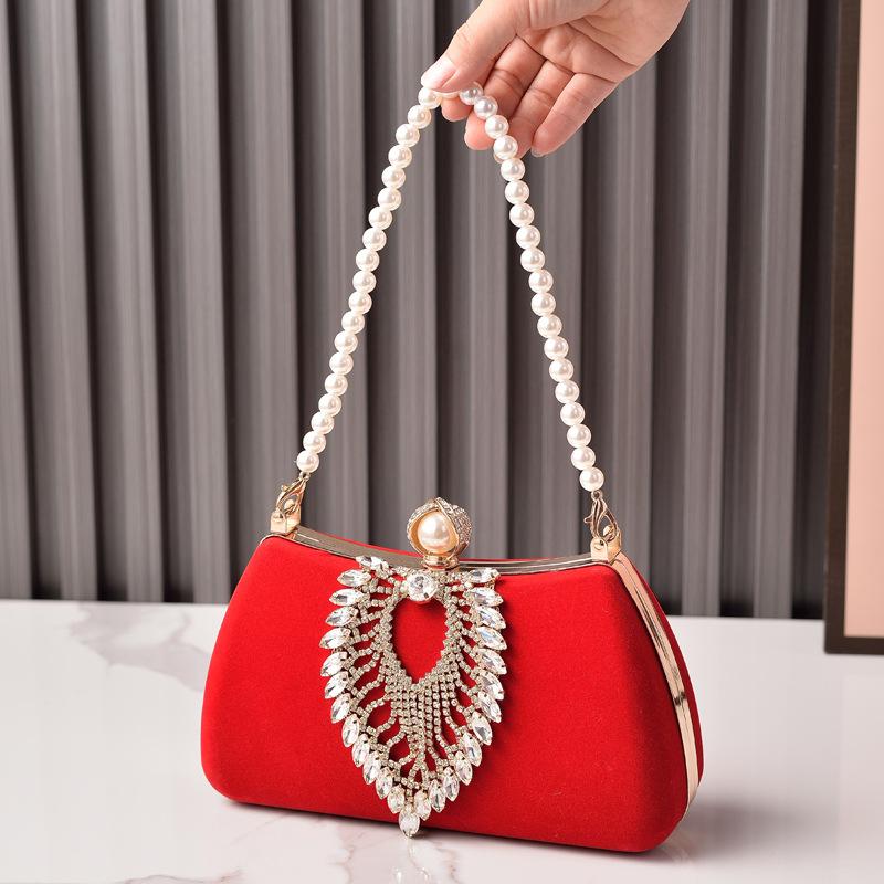 

Luxury Design Female Evening Bag Retro Formal Occasion Diamond Velvet Handbag Wedding Party Mother s Purple Red Clutch Bags червоний