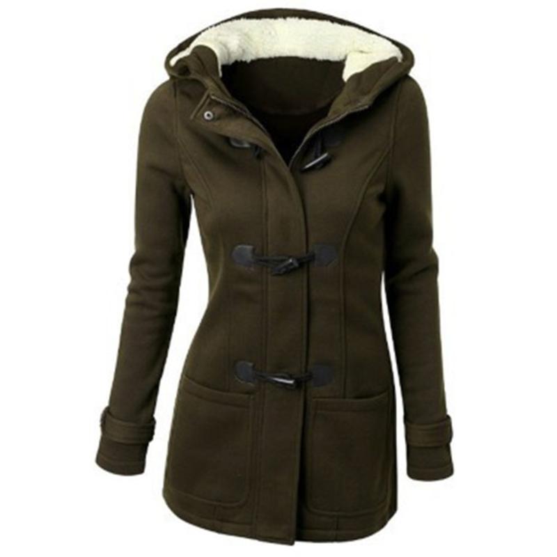 Womens Winter Hooded Cardigans Hooded Horn Button Jackets Fleece Coat Outerwear Dropship