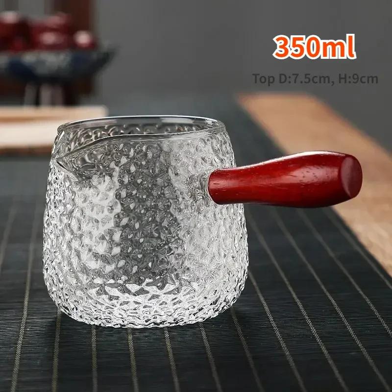Glass Tea Jug Chinese Kung Fu Tea Set Accessory Water Pitcher Wood Side Handle Teapot Heat Resistant Teaware Coffee Milk Pot