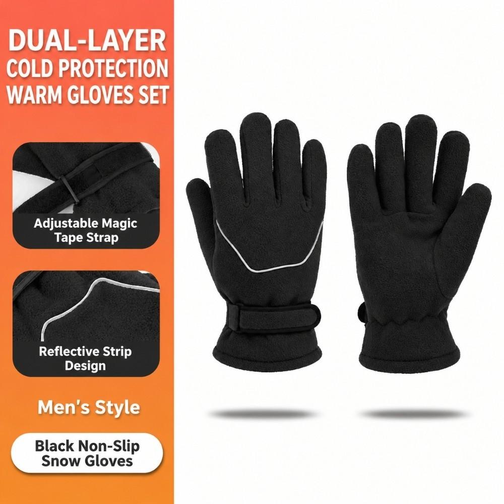 Magic Tape Closure Men Women Winter Gloves Reflective Fleece Gloves Motorcycle Riding
