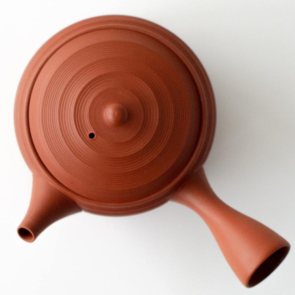 Tokoname Ware Tamamitsu Kiln Teapot, Red Clay, Ceramic Mesh Tea Strainer, Approx. 260ml, Striped Pattern, for Green Tea, Japanese Tea, Made In Japan,