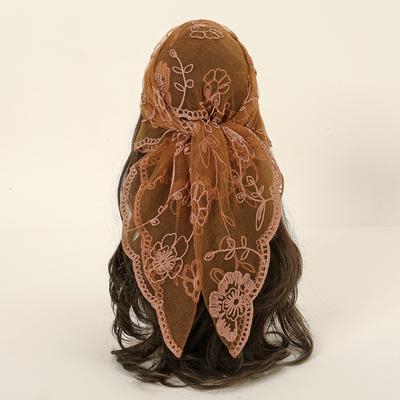 80*80cm Lace Square Bandanas Style Rock Embroidery Floral Headband Net Breathable Hijab Through Headscarf Muslim Woman Veil