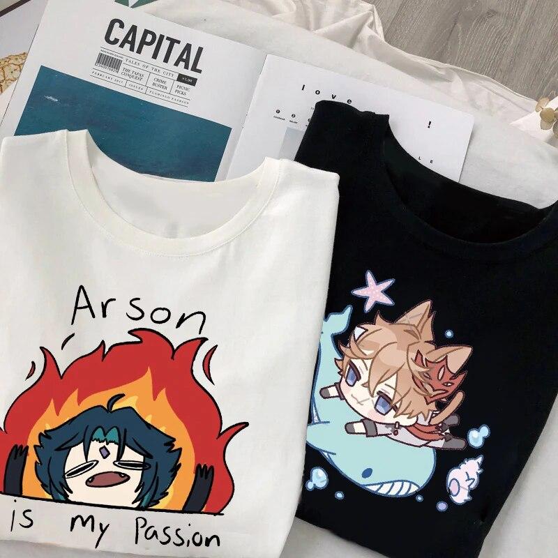 Nuovo Gioco Genshin Impact T-Shirt Donna Unisex Kawaii Top Classici Giochi Personaggio Stampa Grafica Top Harajuku Cartone Animato Streetwear Maglietta