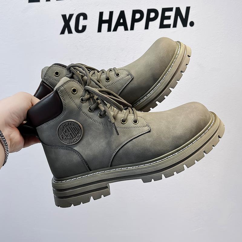 Couple's Rhubarb Boots Don't Suck, Velvet Tooling Boots, Thick-soled Height-increasing Versatile Men's Martin Boots 6519-A