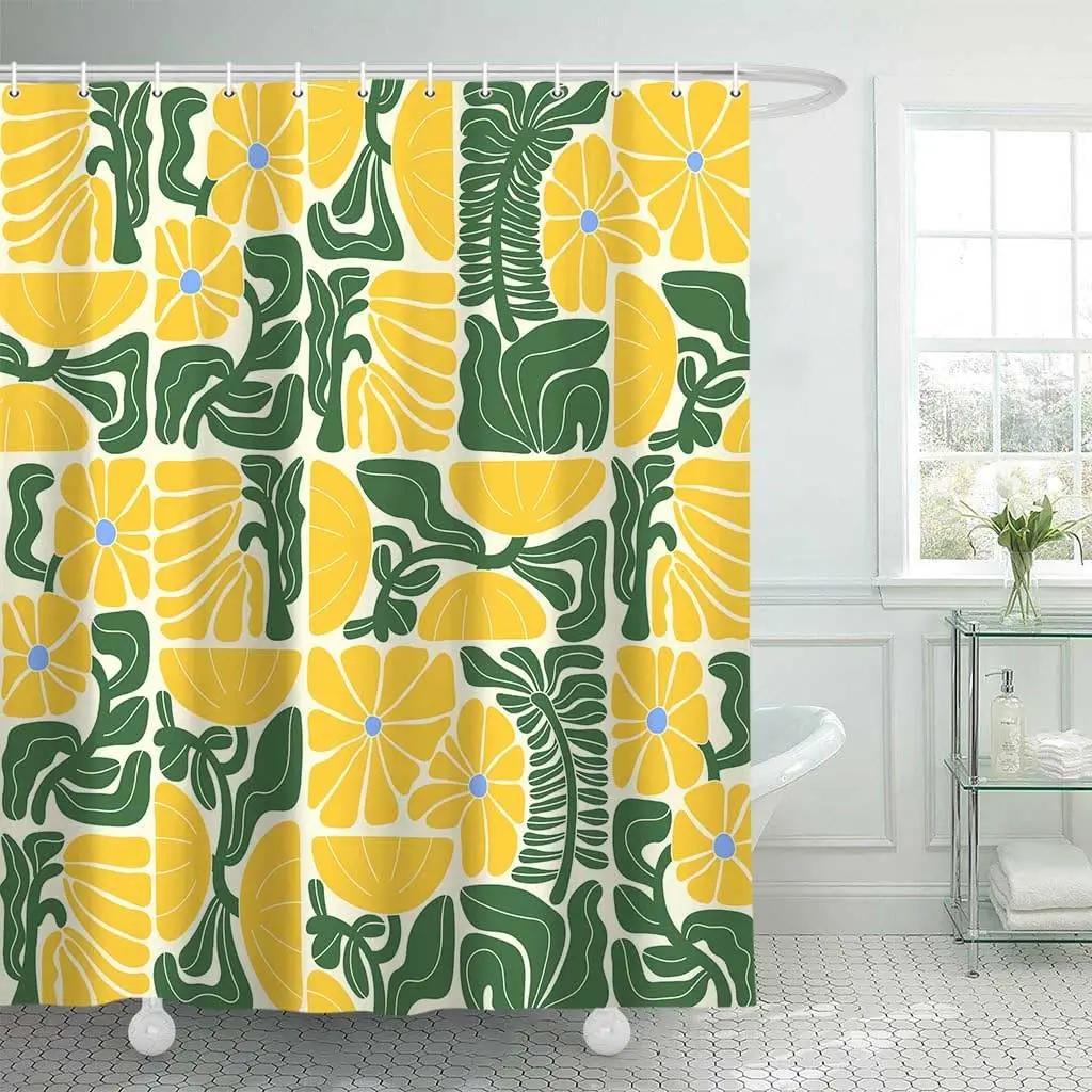Retro Kwiat Roślina Geometryczna Estetyka Zasłona Prysznicowa Dekoracja Łazienki Abstrakcyjna Kolorowa Kwiatowa Zasłona Prysznicowa 180x180cm