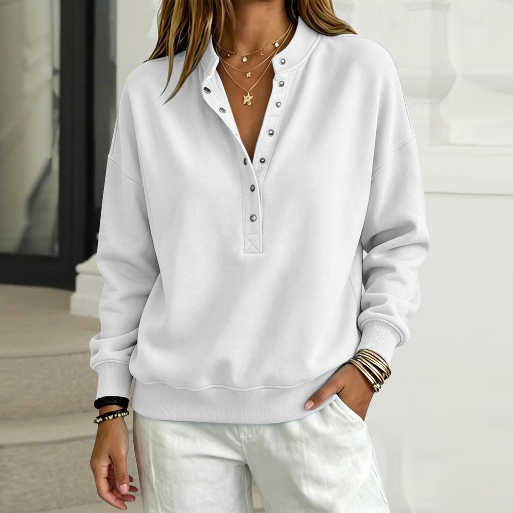 Women's Fashion Color Long Sleeve Loose Fit Sweatshirt for Casual Daily Wear