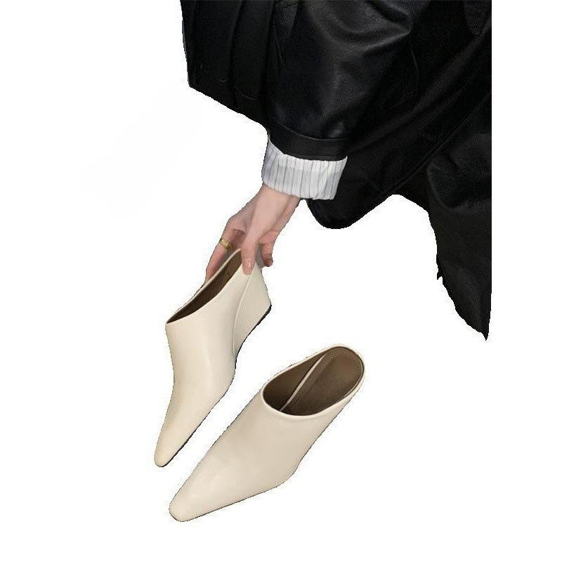 European and American bag head half slippers women's small square head wedge heel high heel sandals fashion wear thick heel lazy muller shoes