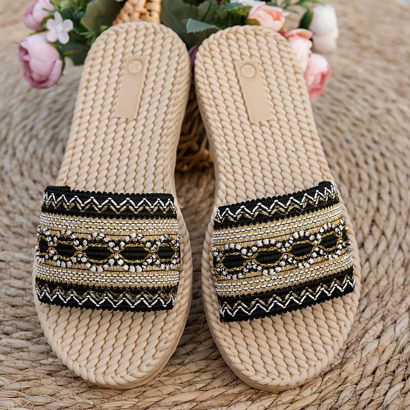 Women's Slippers Outdoor Flat Designer Shoes Women Large Size Bohemian Ethnic Sandals Tassel Beach Slippers Slides Women