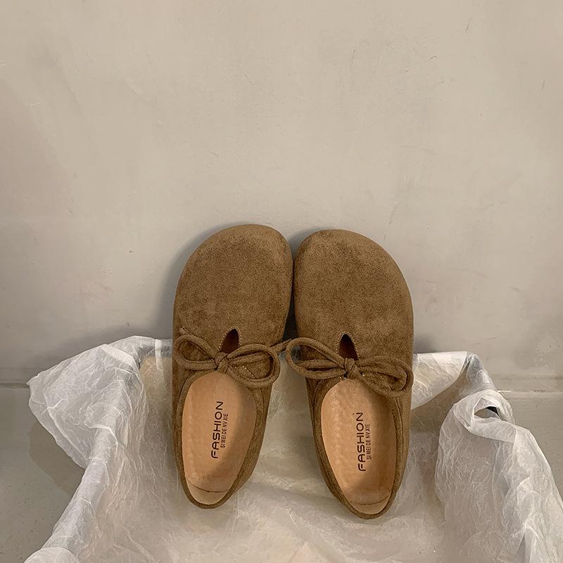 Spring 2025 New Fashion Versatile Bow Single Shoes Flat Bottom One Pedal Solid Color Low Heel Casual Doudou Shoes
